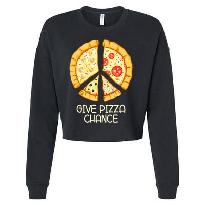 Give Pizza Chance Funny Pizza Pun With Peace Logo Sign Cropped Pullover Crew