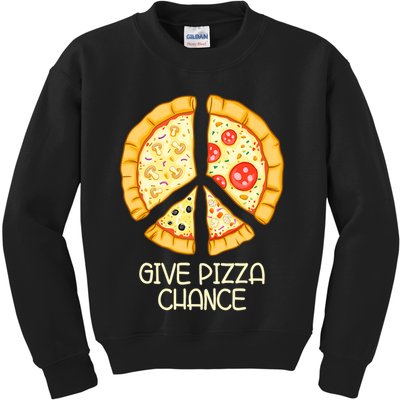 Give Pizza Chance Funny Pizza Pun With Peace Logo Sign Kids Sweatshirt
