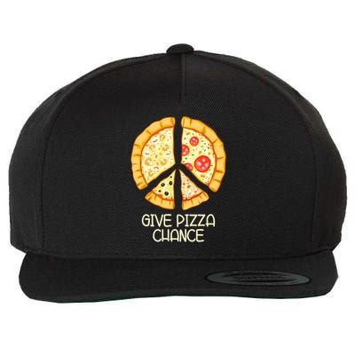 Give Pizza Chance Funny Pizza Pun With Peace Logo Sign Wool Snapback Cap