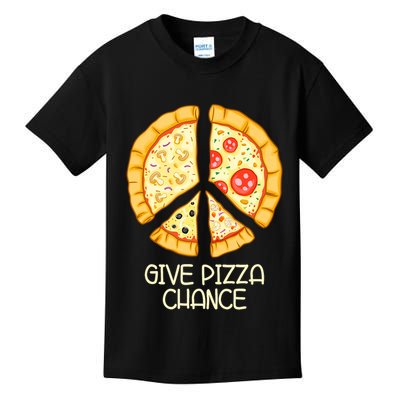 Give Pizza Chance Funny Pizza Pun With Peace Logo Sign Kids T-Shirt