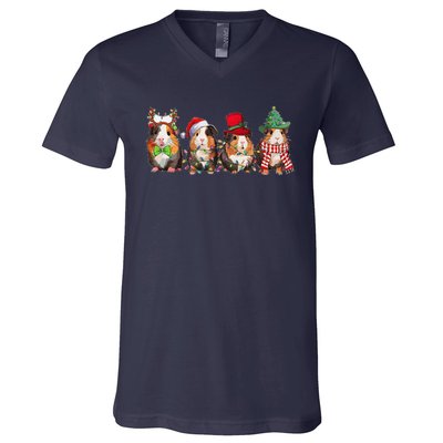 Guinea Pig Christmas Funny Cute Cavy Santa Hat Family Holiday V-Neck T-Shirt