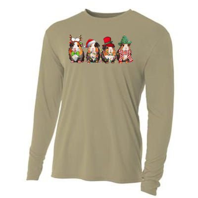 Guinea Pig Christmas Funny Cute Cavy Santa Hat Family Holiday Cooling Performance Long Sleeve Crew