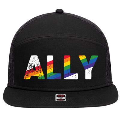 Gay Pride Colors LGBTQ Ally  Rainbow Gay Ally  7 Panel Mesh Trucker Snapback Hat