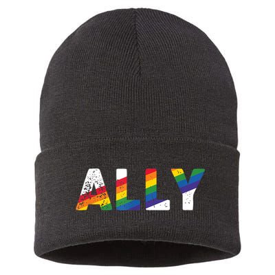 Gay Pride Colors LGBTQ Ally  Rainbow Gay Ally  Sustainable Knit Beanie