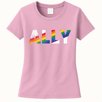 Gay Pride Colors LGBTQ Ally  Rainbow Gay Ally  Womens T-Shirt