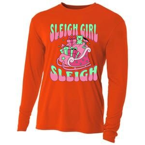 Groovy Pink Christmas Sleigh Sleigh Funny S Xmas Gift Cooling Performance Long Sleeve Crew