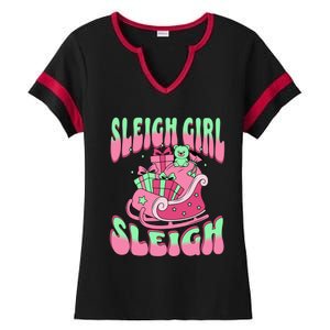 Groovy Pink Christmas Sleigh Sleigh Funny S Xmas Gift Ladies Halftime Notch Neck Tee