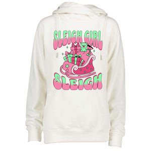 Groovy Pink Christmas Sleigh Sleigh Funny S Xmas Gift Womens Funnel Neck Pullover Hood