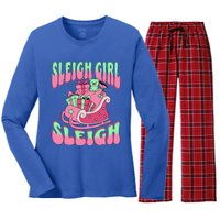 Groovy Pink Christmas Sleigh Sleigh Funny S Xmas Gift Women's Long Sleeve Flannel Pajama Set 