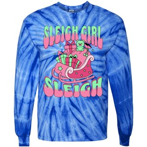 Groovy Pink Christmas Sleigh Sleigh Funny S Xmas Gift Tie-Dye Long Sleeve Shirt