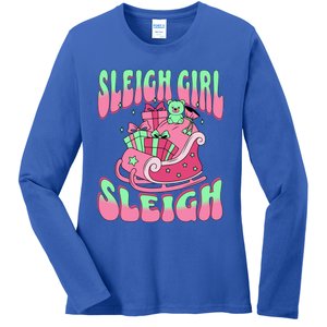 Groovy Pink Christmas Sleigh Sleigh Funny S Xmas Gift Ladies Long Sleeve Shirt