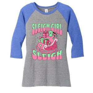 Groovy Pink Christmas Sleigh Sleigh Funny S Xmas Gift Women's Tri-Blend 3/4-Sleeve Raglan Shirt