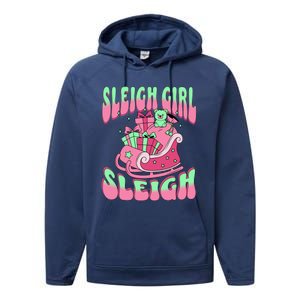 Groovy Pink Christmas Sleigh Sleigh Funny S Xmas Gift Performance Fleece Hoodie