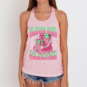 Groovy Pink Christmas Sleigh Sleigh Funny S Xmas Gift Women's Knotted Racerback Tank