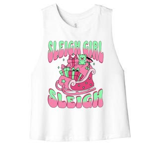 Groovy Pink Christmas Sleigh Sleigh Funny S Xmas Gift Women's Racerback Cropped Tank