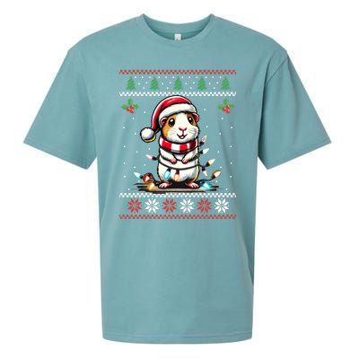 Guinea Pig Christmas Lights Ugly Christmas Xmas Swea Sueded Cloud Jersey T-Shirt