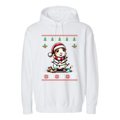 Guinea Pig Christmas Lights Ugly Christmas Xmas Swea Garment-Dyed Fleece Hoodie