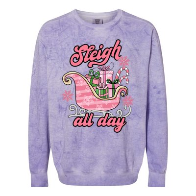 Groovy Pink Christmas Sleigh Tees Sleigh Xmas All Day Gift Colorblast Crewneck Sweatshirt