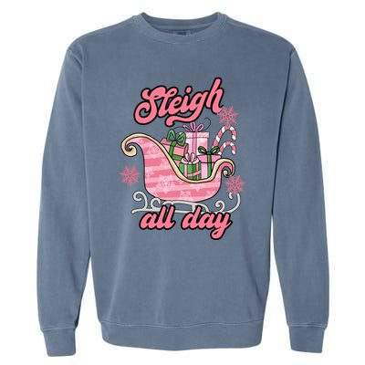 Groovy Pink Christmas Sleigh Tees Sleigh Xmas All Day Gift Garment-Dyed Sweatshirt