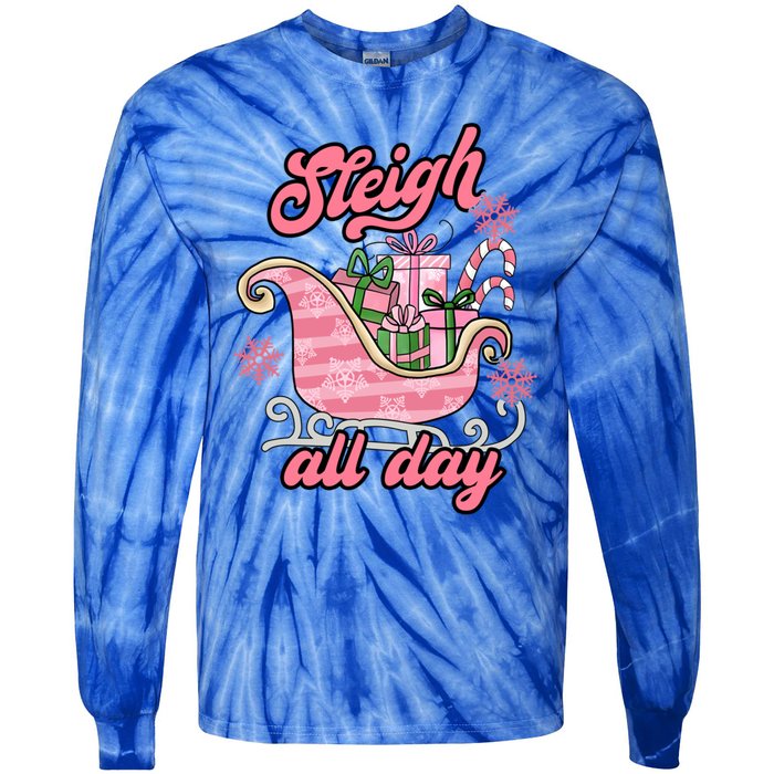 Groovy Pink Christmas Sleigh Tees Sleigh Xmas All Day Gift Tie-Dye Long Sleeve Shirt