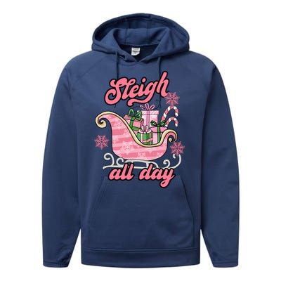 Groovy Pink Christmas Sleigh Tees Sleigh Xmas All Day Gift Performance Fleece Hoodie