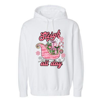 Groovy Pink Christmas Sleigh Tees Sleigh Xmas All Day Gift Garment-Dyed Fleece Hoodie