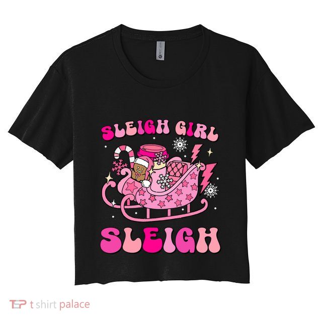 Groovy Pink Christmas Coffee Sleigh Sleigh Xmas Holiday Cool Gift Crop Top