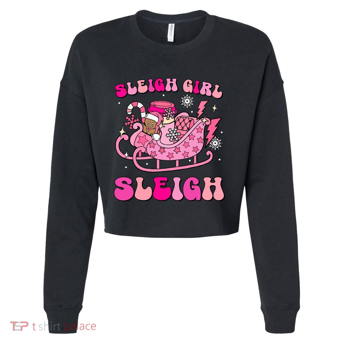 Groovy Pink Christmas Coffee Sleigh Sleigh Xmas Holiday Cool Gift Cropped Pullover Crew