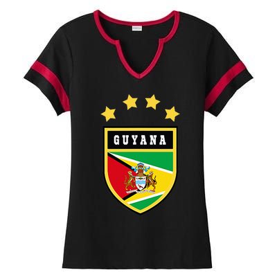 Guyana Pocket Coat Of Arms National Pride Flag Ladies Halftime Notch Neck Tee