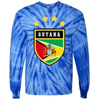 Guyana Pocket Coat Of Arms National Pride Flag Tie-Dye Long Sleeve Shirt