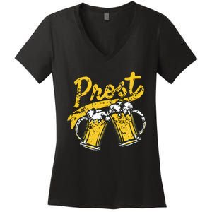 German Prost Cheers Beer Drinking Women's V-Neck T-Shirt