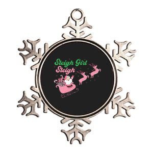 Groovy Pink Christmas Coffee Sleigh Girl Sleigh Xmas Holiday  Metallic Star Ornament