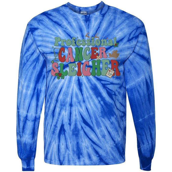 Groovy Professional Cancer Sleigher Christmas Oncology Nurse Gift Tie-Dye Long Sleeve Shirt