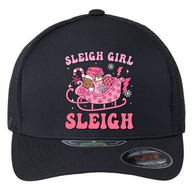 Groovy Pink Christmas Coffee Sleigh Girl Sleigh Xmas Holiday Flexfit Unipanel Trucker Cap