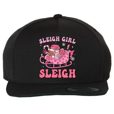 Groovy Pink Christmas Coffee Sleigh Girl Sleigh Xmas Holiday Wool Snapback Cap