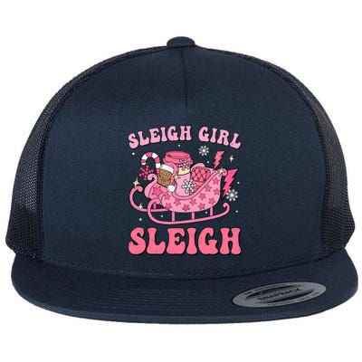 Groovy Pink Christmas Coffee Sleigh Girl Sleigh Xmas Holiday Flat Bill Trucker Hat