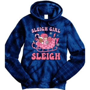 Groovy Pink Christmas Coffee Sleigh Girl Sleigh Xmas Holiday Tie Dye Hoodie