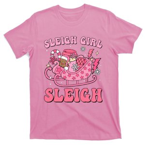 Groovy Pink Christmas Coffee Sleigh Girl Sleigh Xmas Holiday T-Shirt