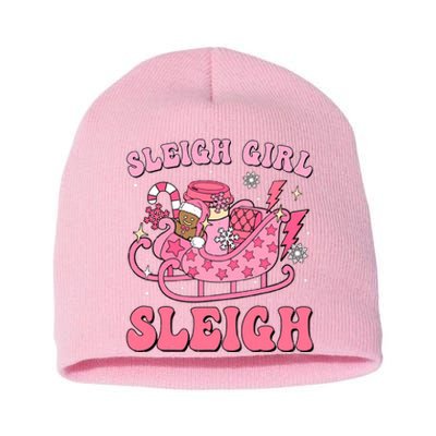 Groovy Pink Christmas Coffee Sleigh Girl Sleigh Xmas Holiday Short Acrylic Beanie