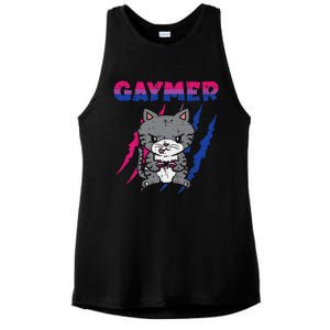 Gaymer Purride Cat Video Game Gamer LGBTQ Bisexual Flag Gay Ladies PosiCharge Tri-Blend Wicking Tank