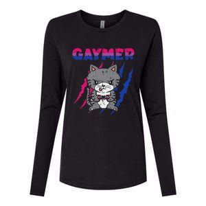 Gaymer Purride Cat Video Game Gamer LGBTQ Bisexual Flag Gay Womens Cotton Relaxed Long Sleeve T-Shirt