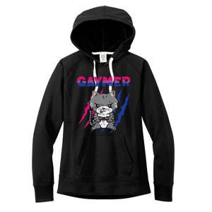 Gaymer Purride Cat Video Game Gamer LGBTQ Bisexual Flag Gay Women's Fleece Hoodie