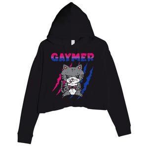 Gaymer Purride Cat Video Game Gamer LGBTQ Bisexual Flag Gay Crop Fleece Hoodie