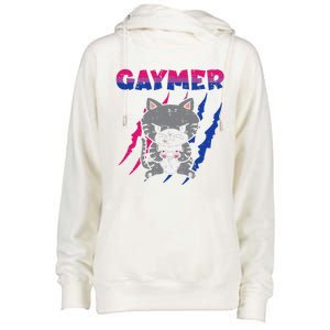 Gaymer Purride Cat Video Game Gamer LGBTQ Bisexual Flag Gay Womens Funnel Neck Pullover Hood