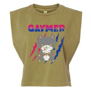 Gaymer Purride Cat Video Game Gamer LGBTQ Bisexual Flag Gay Garment-Dyed Women's Muscle Tee