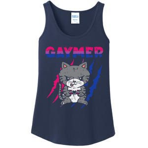 Gaymer Purride Cat Video Game Gamer LGBTQ Bisexual Flag Gay Ladies Essential Tank