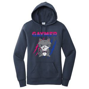 Gaymer Purride Cat Video Game Gamer LGBTQ Bisexual Flag Gay Women's Pullover Hoodie