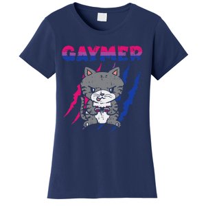 Gaymer Purride Cat Video Game Gamer LGBTQ Bisexual Flag Gay Women's T-Shirt