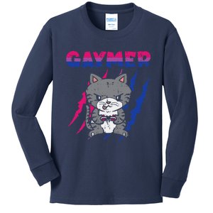 Gaymer Purride Cat Video Game Gamer LGBTQ Bisexual Flag Gay Kids Long Sleeve Shirt