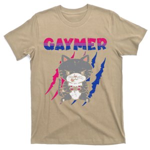 Gaymer Purride Cat Video Game Gamer LGBTQ Bisexual Flag Gay T-Shirt